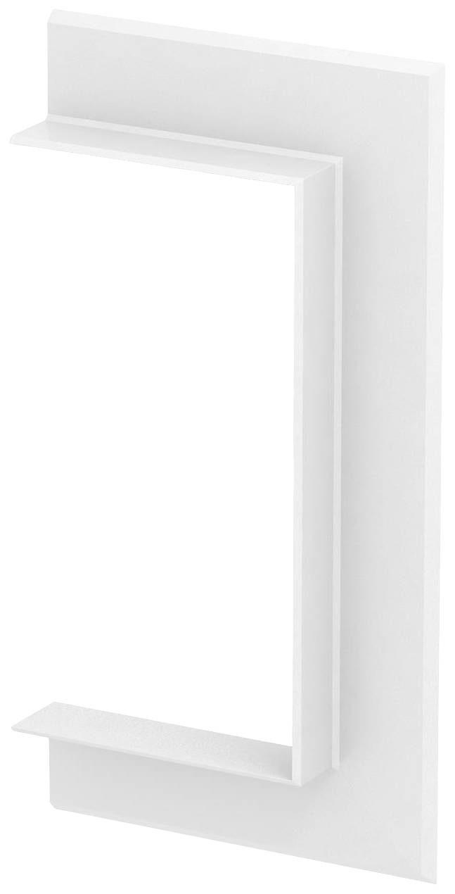 Un support rectangulaire blanc avec deux plateformes horizontales fixées aux extrémités supérieure et inférieure du rectangle.