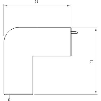 Dessin technique d'un conduit de ventilation rectangulaire avec un coude à 90 degrés. Les dimensions sont indiquées par des flèches.