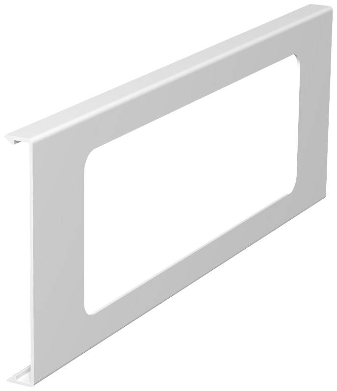 Un cadre en plastique blanc rectangulaire avec des coins arrondis et un évidement rectangulaire intérieur.