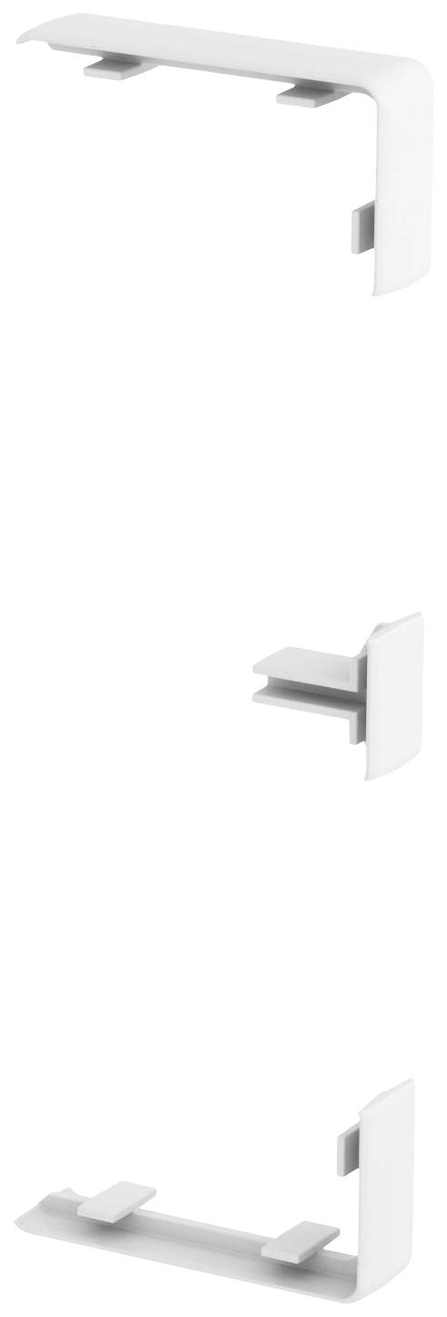 Trois supports en plastique blanc rectangulaires, positionnés dans différentes orientations, sur un fond blanc.