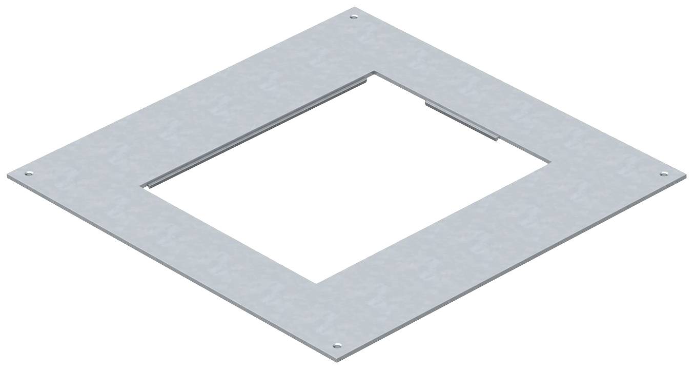 Plaque métallique avec découpe rectangulaire au centre.