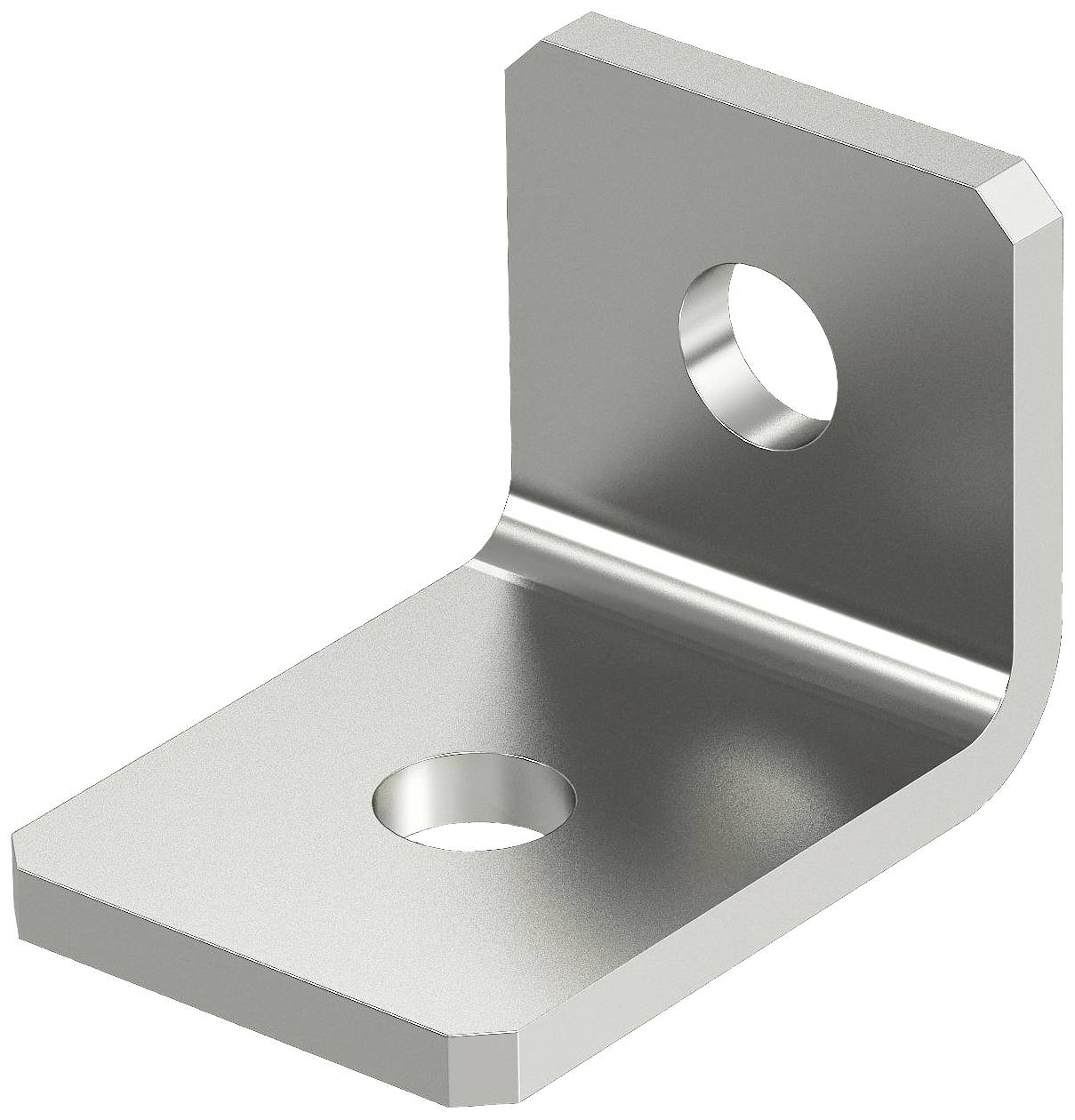Équerre d'angle métallique avec deux trous de perçage, utilisée pour assembler des composants à un angle de 90 degrés, présentant une construction robuste.