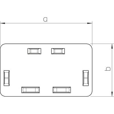 Dessin technique d'un composant rectangulaire avec six cavités rectangulaires. Dimensions : largeur 'a' et hauteur 'b' indiquées.