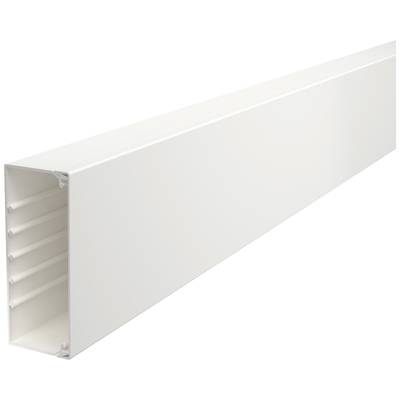 Un chenal de câbles en plastique blanc avec une section rectangulaire et des extrémités ouvertes, adapté à l'installation organisée des câbles.