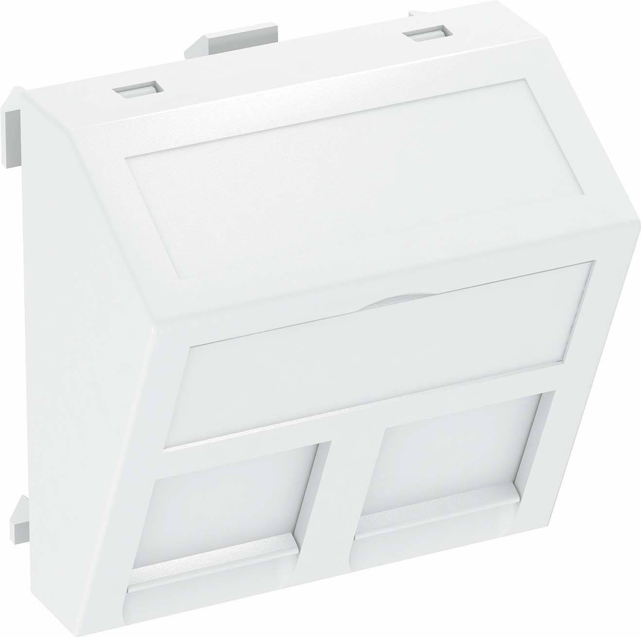 Un module rectangulaire blanc en plastique, doté de deux ouvertures inférieures, probablement adapté pour des branchements électriques ou réseau.