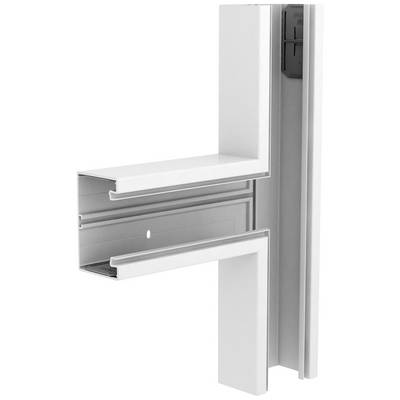 Support d'angle métallique blanc, monté transversalement, pour fixer des objets à un mur ou une surface.