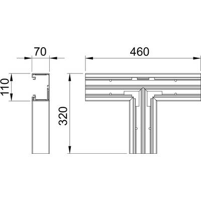 Dessin technique d'un profilé métallique en T avec cotes : largeur 460 mm, hauteur 320 mm, profondeur 70 mm, longueur de la partie verticale 110 mm.
