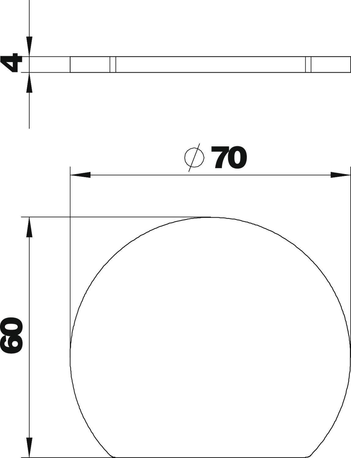 Dessin technique montrant une représentation schématique d'un cylindre : diamètre 70 mm, hauteur 60 mm, épaisseur 4 mm.