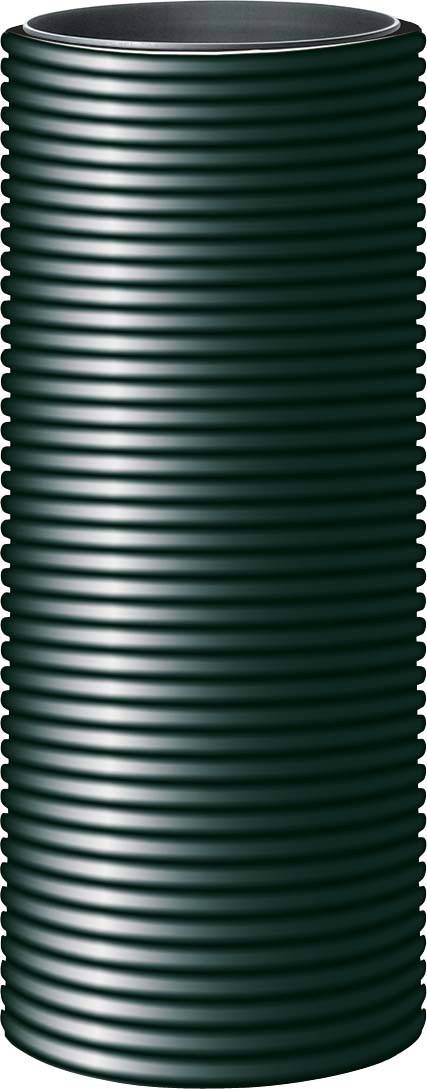 Un long cylindre noir et cannelé est dressé verticalement. Des rainures courent uniformément autour du cylindre, lui conférant structure et profondeur.