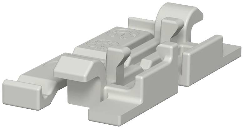 Une pièce en plastique grise avec des formes complexes et des encoches. Elle a une fonction industrielle, probablement comme support ou support de fixation.