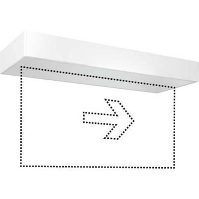 Étagère blanche avec une flèche illustrée pointant vers la droite, indiquant que des éléments supplémentaires peuvent être placés en dessous.