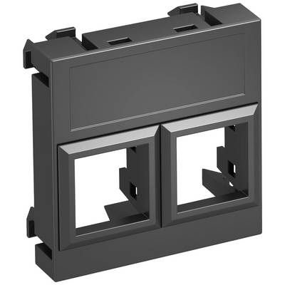 Cadre double pour modules enfichables, noir, rectangulaire, avec deux emplacements ouverts pour connexions réseau.