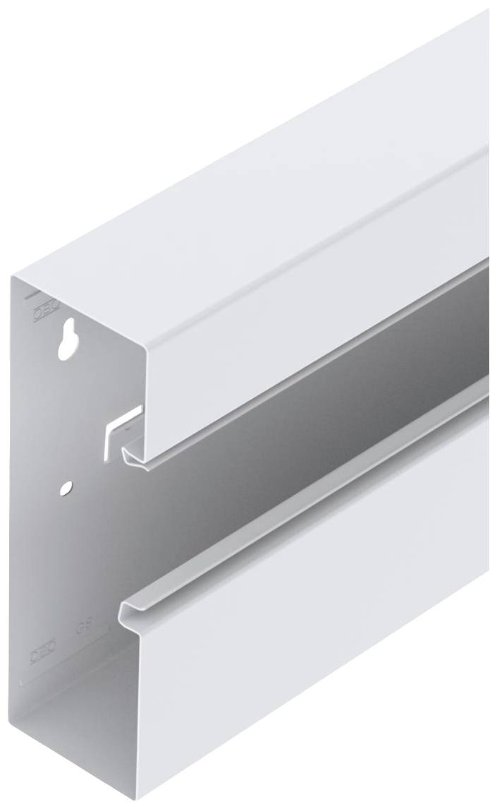 Profilé métallique en U, revêtu de blanc, avec des trous de fixation latéraux, utilisé pour le montage de composants de construction.
