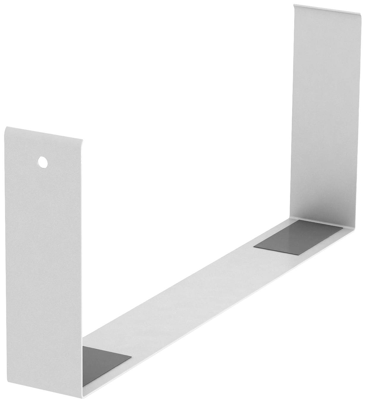 Support métallique en forme de U avec deux surfaces noires aux extrémités et un trou sur le côté gauche pour la fixation.