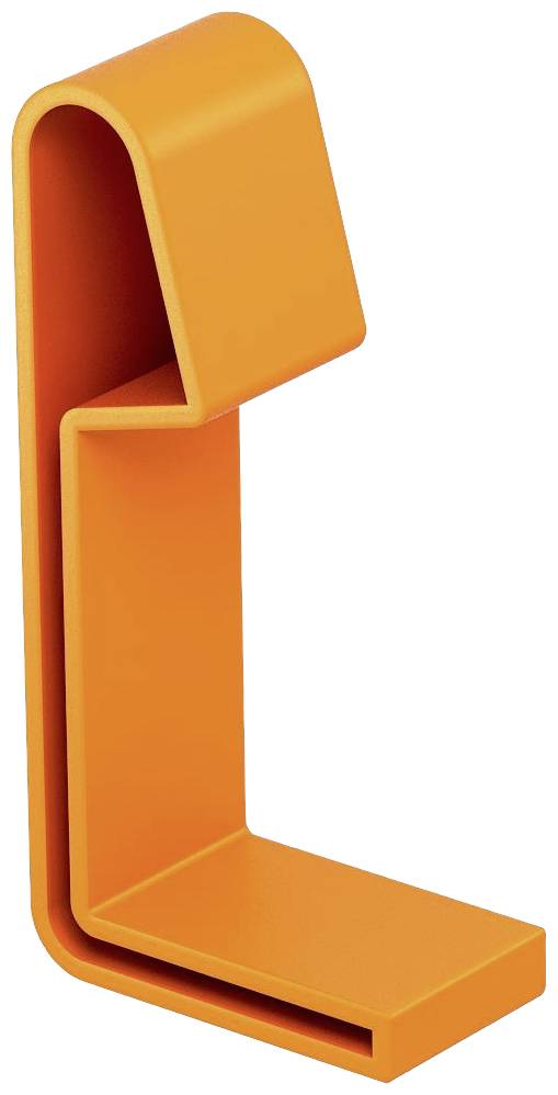 Un crochet en plastique orange en forme de L.