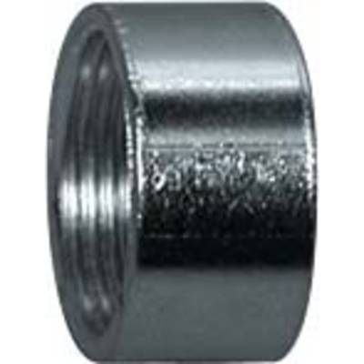 Pièce cylindrique en métal, probablement un manchon fileté ou un raccord de tuyauterie, surface brillante, couleur argent.