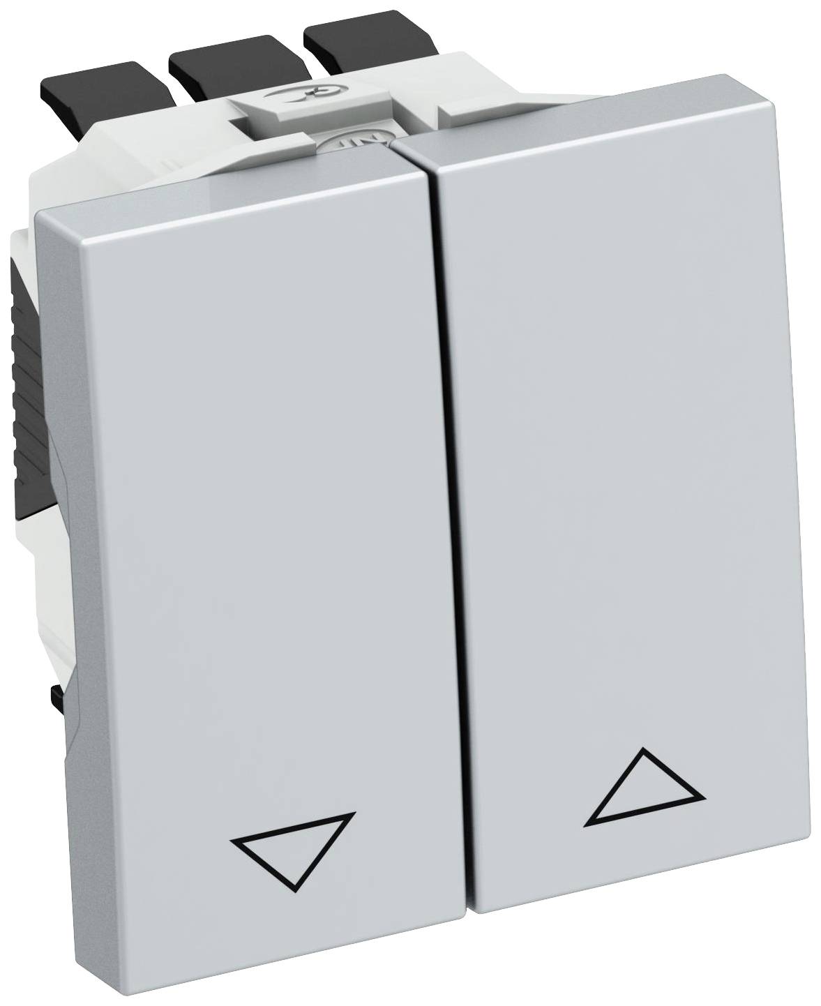 Un interrupteur avec deux boutons, chacun portant un symbole de flèche pointant vers le bas, illustre un dispositif de commande pour appareils électriques.