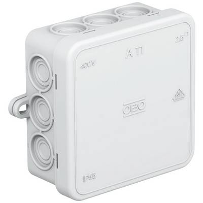 Un boîtier de distribution gris carré avec plusieurs ouvertures de connexion sur les côtés. Marquages : '400V', 'A 11', 'IP55'.