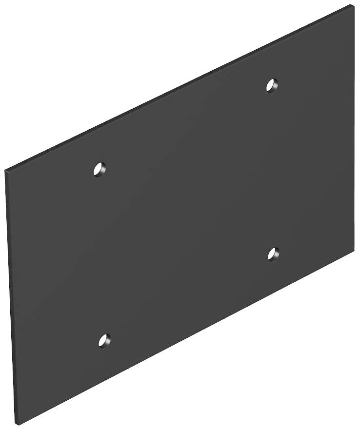 Plaque métallique rectangulaire de couleur gris foncé, percée de six trous, utilisable pour la fixation ou comme composant dans des projets de construction.