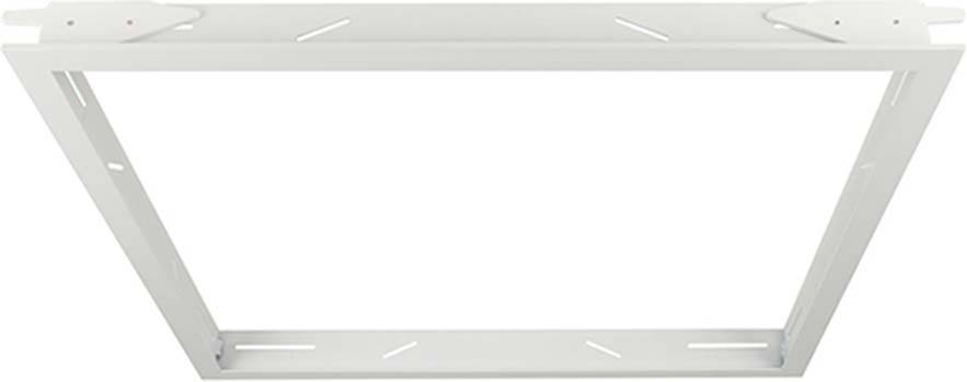 Cadre métallique blanc de forme rectangulaire, adapté pour la fixation ou l'encadrement de panneaux ou de luminaires au plafond.
