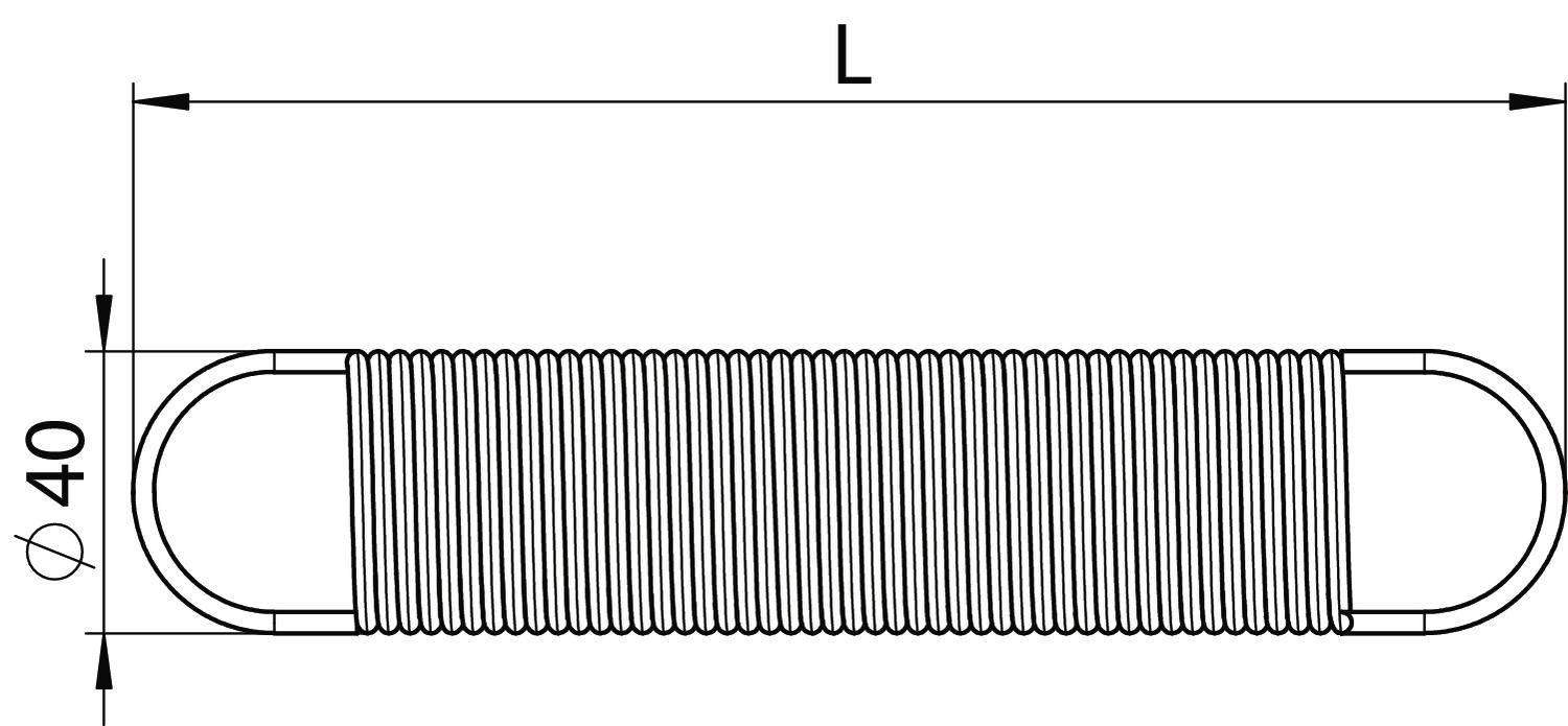Dessin technique d'un ressort avec les dimensions 'L' en longueur et '⌀ 40' en diamètre.