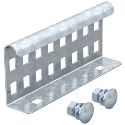 Support d'angle métallique avec des découpes carrées, accompagné de deux vis. Utilisé pour la fixation et la stabilisation.