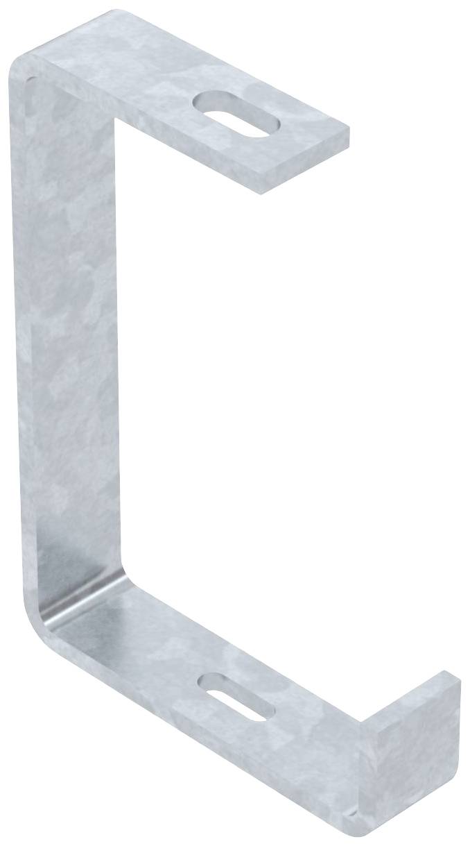 Équerre métallique à deux trous pour fixation murale, généralement utilisée pour le support d'étagères. Couleur argent, de forme en L.