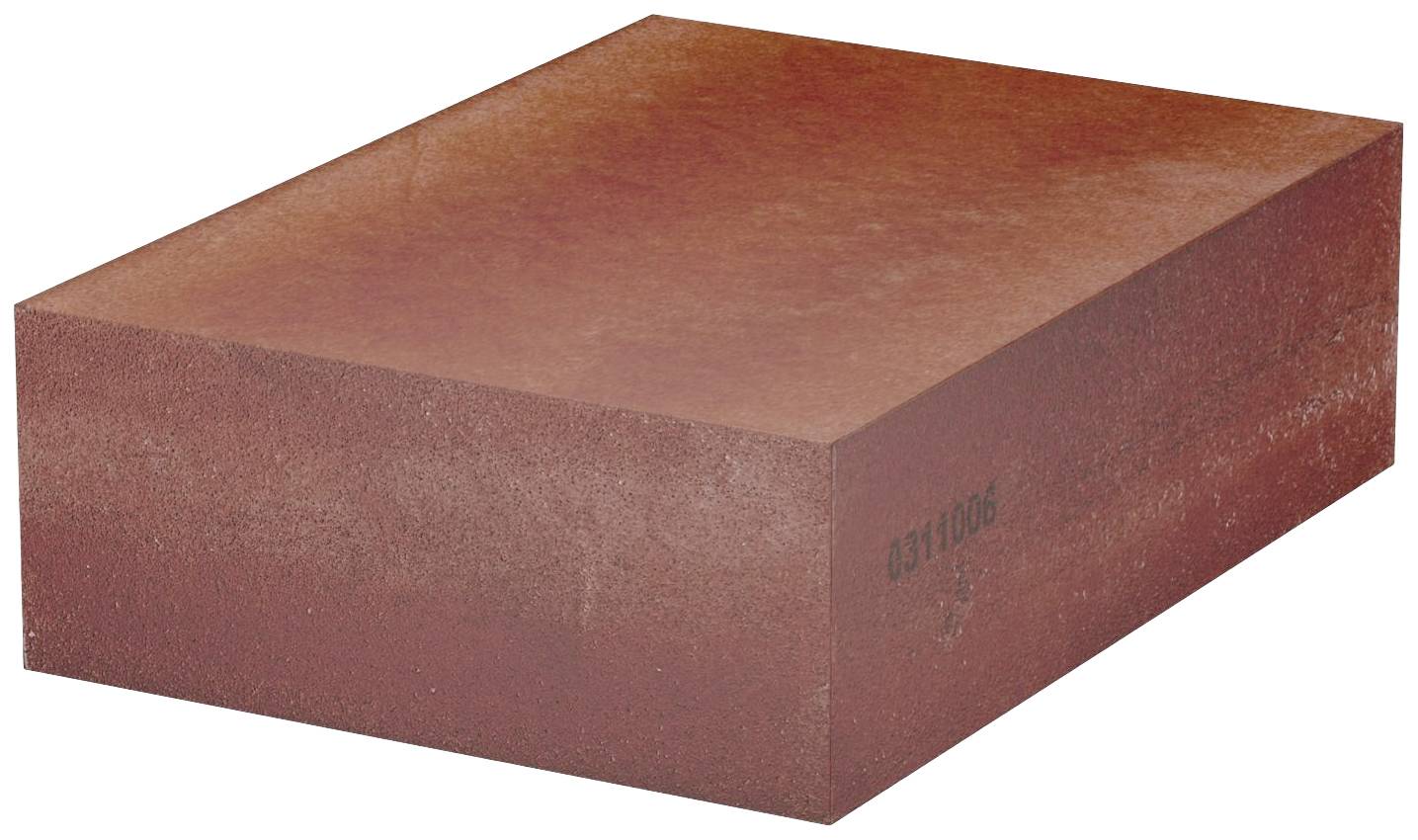 Une brique rouge au format rectangulaire, avec une surface lisse d'un côté.