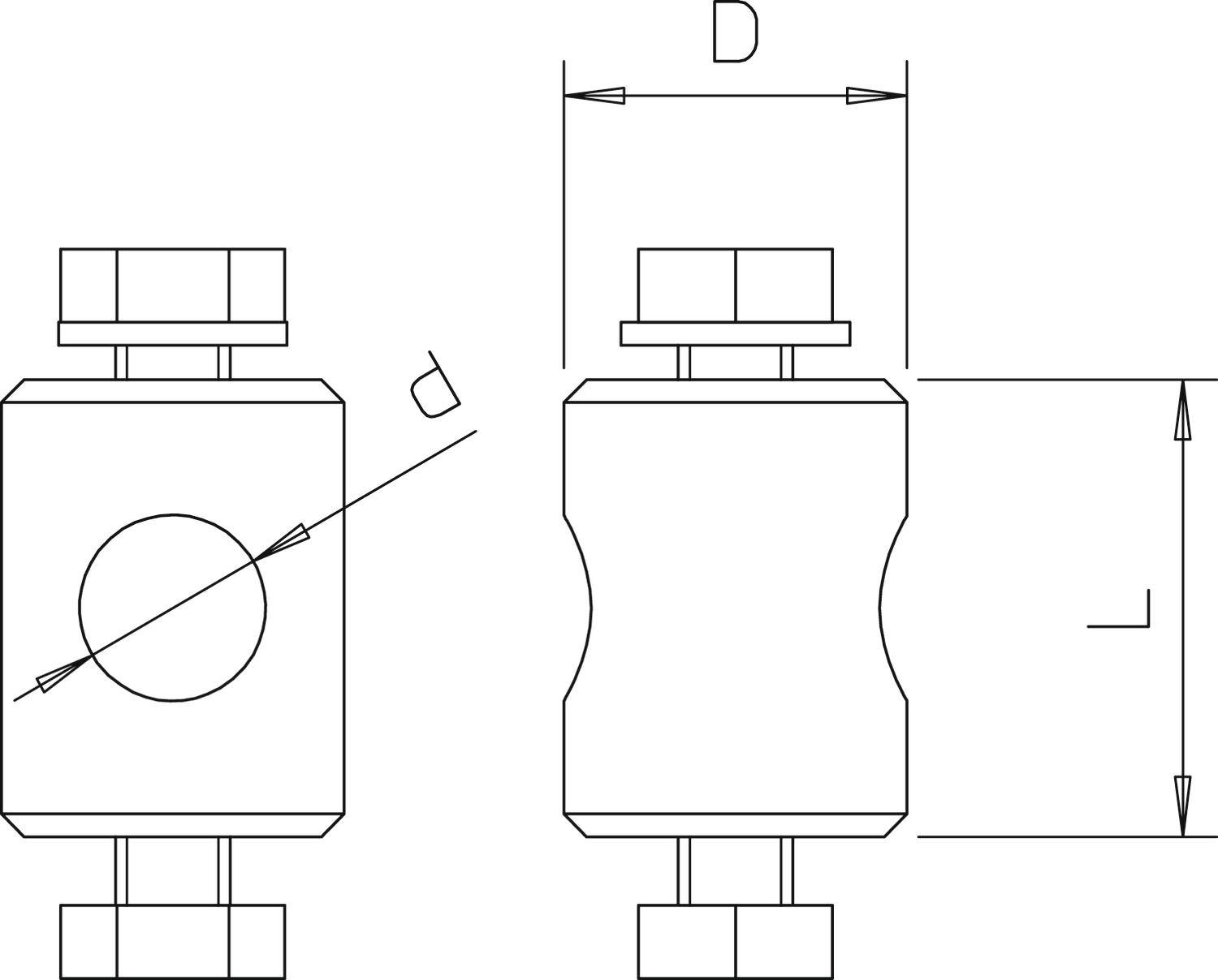 Dessin technique d'un cylindre avec dimensions. Présente une vue de côté et une vue de face, marquées 'D' et 'd' pour indiquer les diamètres.