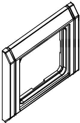 Dessin technique d'un cadre avec ouverture rectangulaire et bords détaillés. Adapté pour des applications d'installation ou de montage.