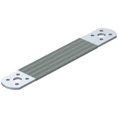 Un élément métallique plat avec deux extrémités rondes, perforé de trous et doté d'une structure tressée au centre, destiné à assurer la stabilisation.