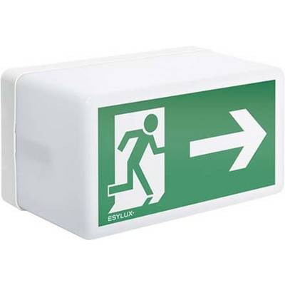 Panneau de sortie de secours vert avec un pictogramme d'une personne en train de courir et une flèche pointant vers la droite.