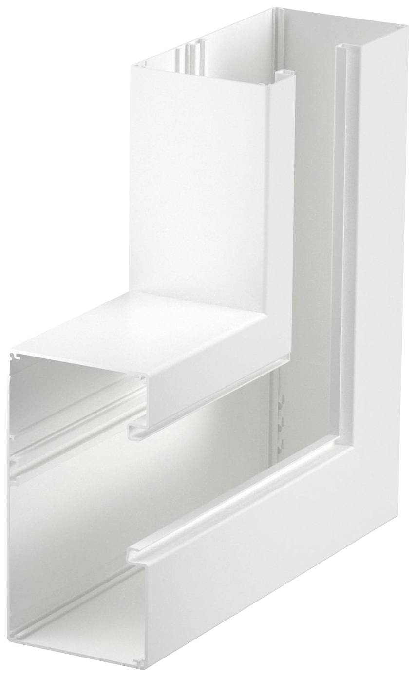 Un canal en plastique blanc de forme L, comportant trois voies, utilisé pour la gestion et le cheminement des câbles dans les bâtiments.