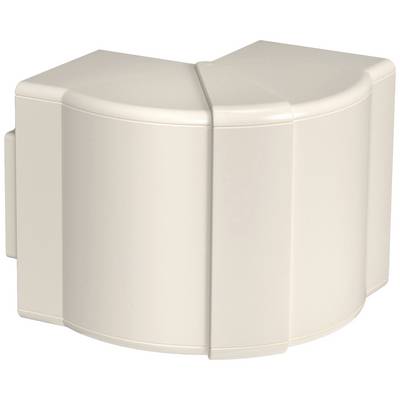 Un embout d'angle crème arrondi pour cache-câbles. Il relie deux conduits à angle droit.