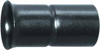Pièce métallique noire en forme de cylindre avec une ouverture élargie sur la gauche.