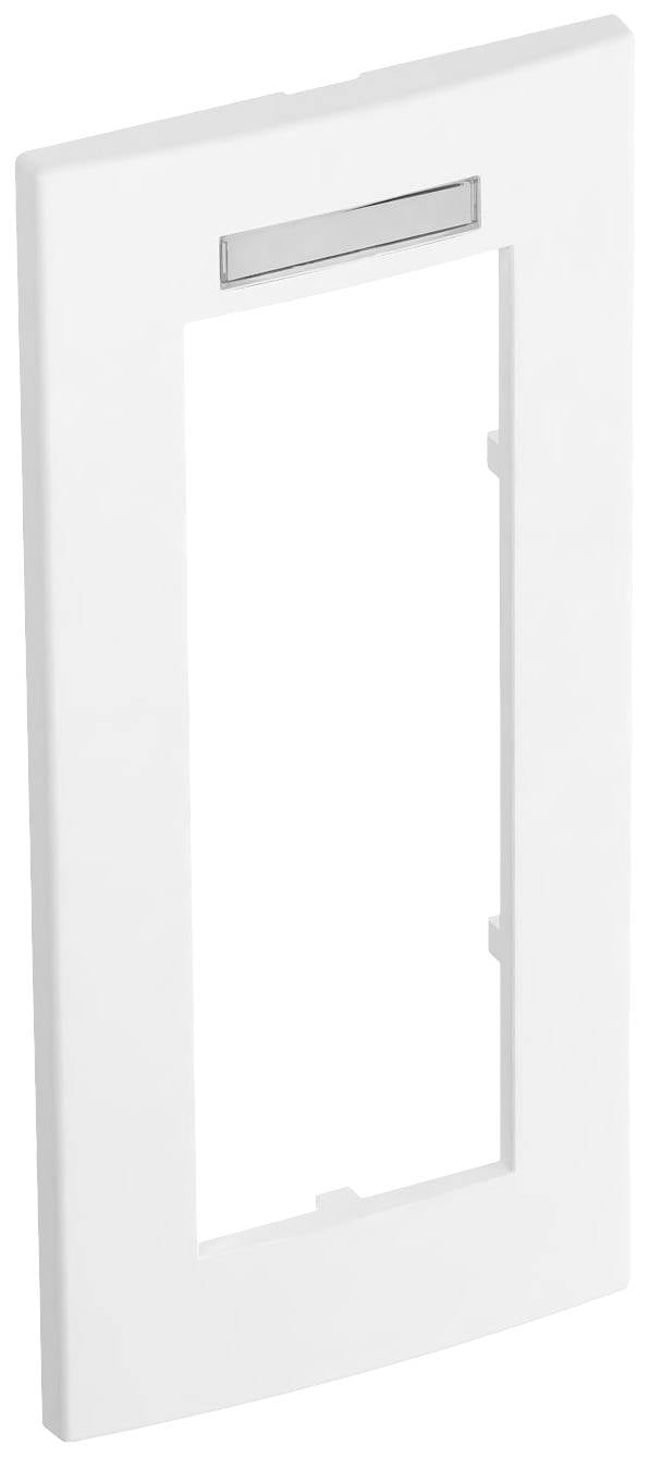 Plaque de couverture rectangulaire blanche en plastique avec un intérieur rectangulaire vide et une ouverture étroite horizontale en haut.
