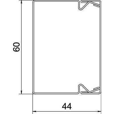 Coupe transversale d'un profilé rectangulaire avec dimensions : hauteur 60 mm, largeur 44 mm.