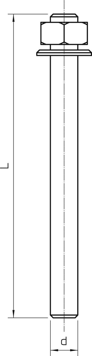 Dessin technique d'une vis avec écrou, la longueur 'L' et le diamètre 'd' sont indiqués.