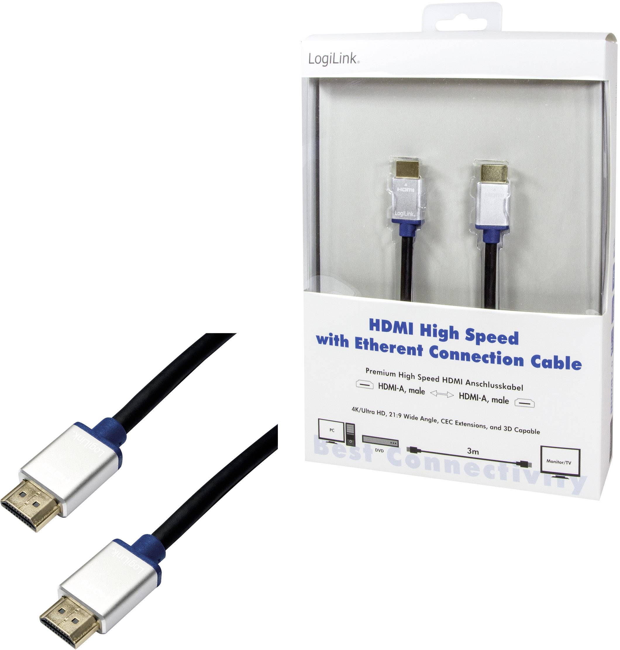 Câble de raccordement LogiLink HDMI Fiche mâle HDMI-A, Fiche mâle HDMI-A 3.00 m noir BHAA30 Câble HDMI-3