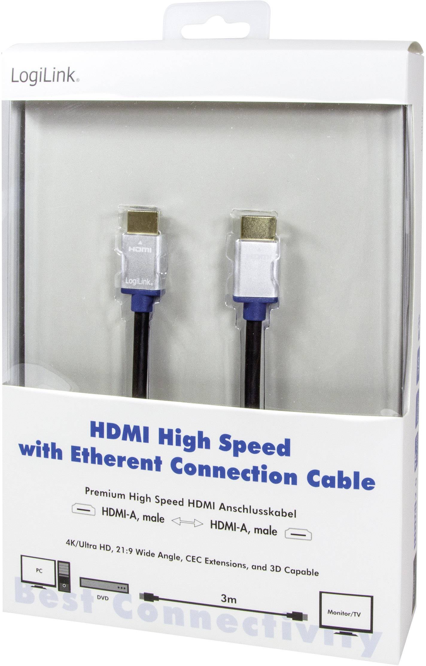 Câble de raccordement LogiLink HDMI Fiche mâle HDMI-A, Fiche mâle HDMI-A 3.00 m noir BHAA30 Câble HDMI-4