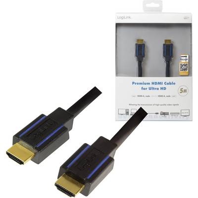 Câble de raccordement LogiLink HDMI Fiche mâle HDMI-A, Fiche mâle HDMI-A 5.00 m noir CHB006 4K UHD Câble HDMI-0