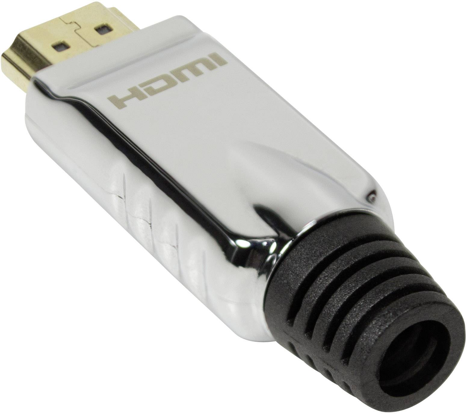 Un connecteur HDMI argenté avec une extrémité noire, adapté pour connecter des appareils destinés à la transmission de signaux audio et vidéo.
