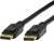 Deux câbles DisplayPort noirs avec des connecteurs dorés sont disposés côte à côte.