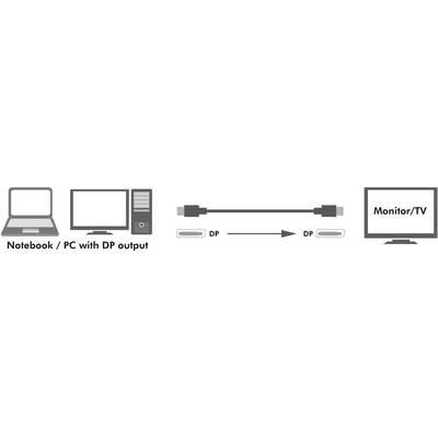 Le diagramme montre la connexion d'un ordinateur portable/PC avec une sortie DisplayPort à un moniteur/téléviseur via un câble DisplayPort.