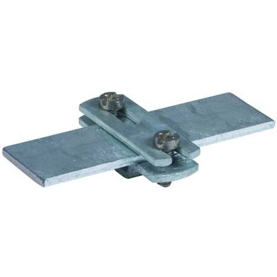 Connecteurs plats métalliques à deux vis, reliant deux pièces métalliques plates de manière croisée.