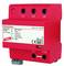 Dispositif de protection contre les surtensions DEHNshield Basic dans un boîtier rouge avec des bornes de connexion pour L1, L2, L3 et PEN. Certification CE visible.