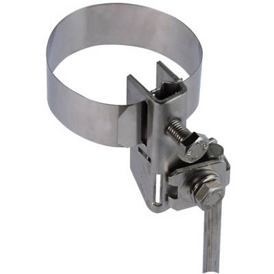 Un collier de serrage en argent, ajustable, avec mécanisme à vis pour fixer des tuyaux sur des tubes ou des raccords.