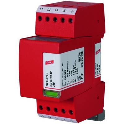 Dispositif électronique, boîtier rouge, avec étiquette portant l'inscription 'DEHNrail'. Montable, multipolaire. Applications dans les systèmes électriques.