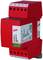 Dispositif électronique, boîtier rouge, avec étiquette portant l'inscription 'DEHNrail'. Montable, multipolaire. Applications dans les systèmes électriques.