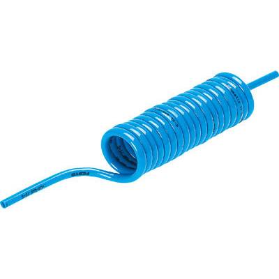 Un tuyau flexible enroulé en spirale bleue, conçu pour une utilisation polyvalente.